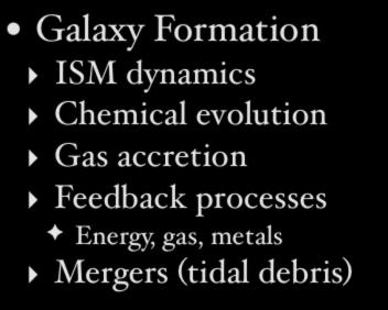 Science with Diffuse Media Galaxy Formation ISM dynamics Chemical evolution Gas accretion Feedback processes Energy, gas, metals