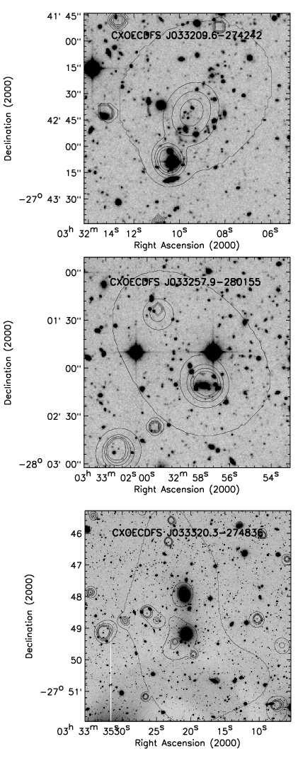 44 Fig. 20. WFI R-band images with adaptively smoothed 0.5 2.0 kev X-ray contours of the spatially extended X-ray sources CXOECDFS J033209.