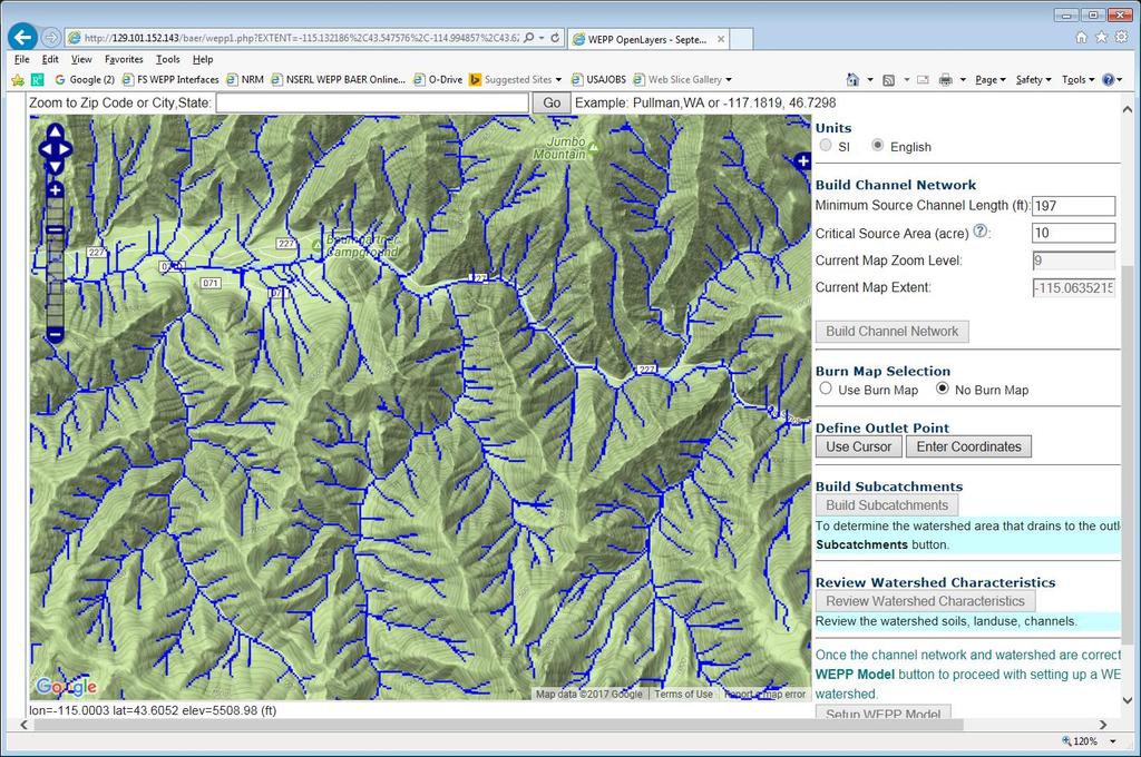 Steps to Run WEPP Post Fire Erosion Predictor (WEPP PEP) p. 8 Figure 7. When the No Burn Map option is selected, the screen does not display the burn severity map layer.
