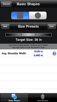 This will cycle the target size unit of measure through the available unit types. The target size UOM can also be set in the settings display.