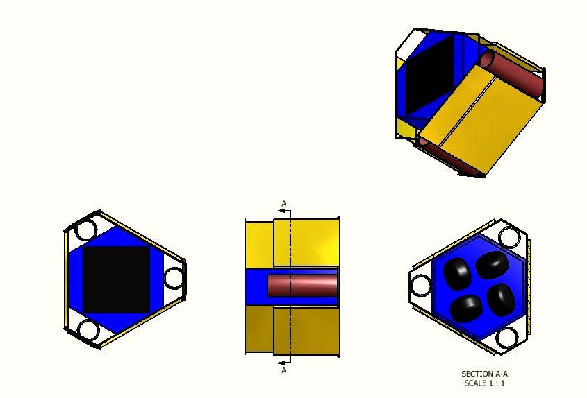 Mirror Satellite in Stowed Form With booms retracted & mirror folded, Max diameter = 4.