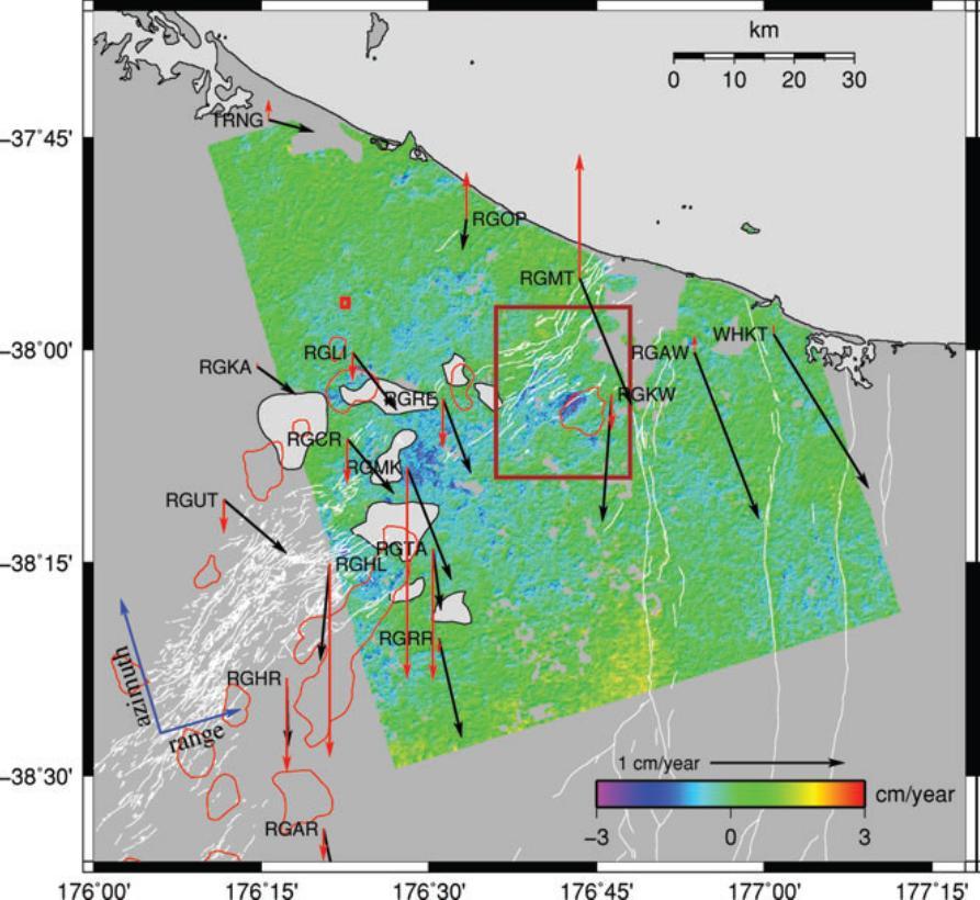 The basement is mapped or inferred using gravity surveys and borehole geology, and consists mostly of greywacke, with some cooled intrusives and buried lavas (eg andesite).
