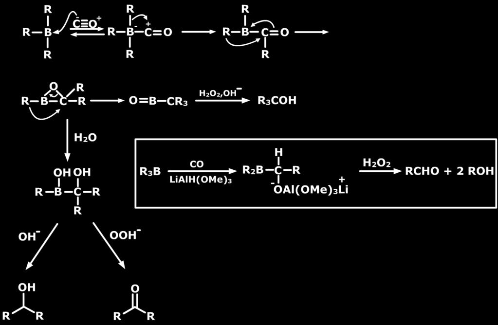 4 Carbonylation of Organoboranes Treatment of organoboranes with Carbon monoxide (CO) leads to formation of Lewis acid-base complex and these adducts undergo boron-to-carbon migration.