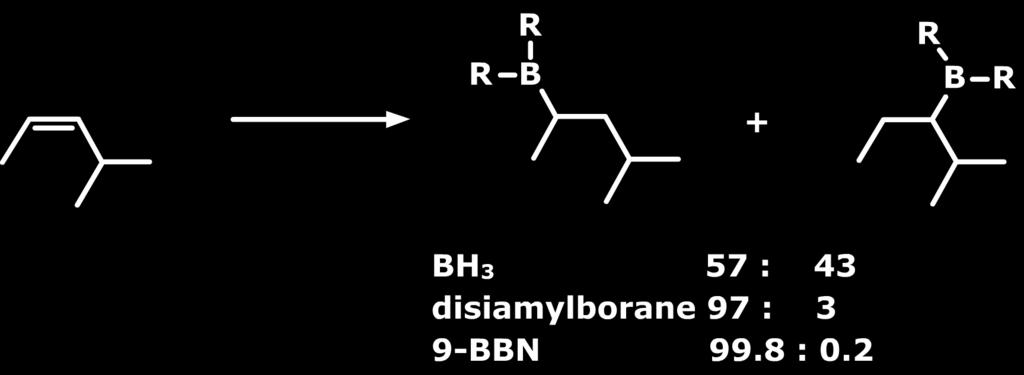 containing group which is much bulkier than H-atom and hence boron gets attached to the less hindered end of the double bond.