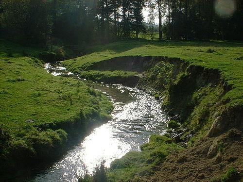 The erosion of the outside edge of the stream's banks begins the work of