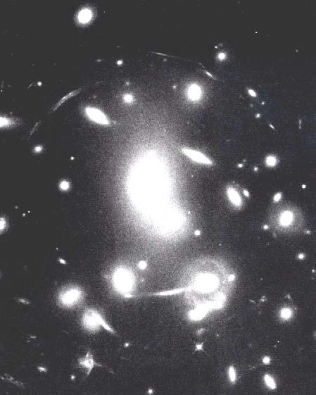 the farther galaxy. One gets multiple images, stretched in peculiar ways which can be calculated.