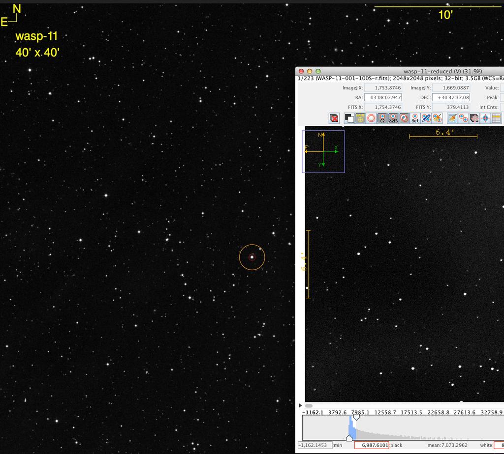 we can see that the target star is near the left edge of our images.