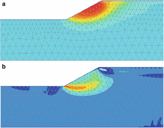 8 A.M. Kaynia and G. Saygili Fig. 18.19 Results of 2D FE analyses for slope with FS ¼ 1.2 and PGA ¼.4 g: (a) permanent horizontal displacements with maximum value about 1.
