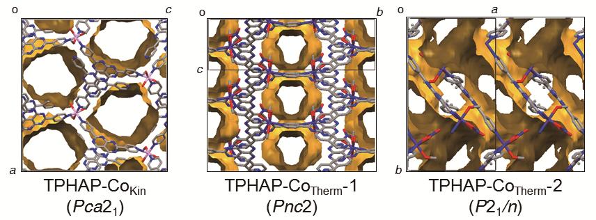 Fig. S11. The simulated void spaces of TPHAP-Co systems using contact surface calculated on Mercury 3.0. TPHAP-Co Kim, 43.0% (2885.83 Å 3 ), cavity dimension: 7.4 Å 10.
