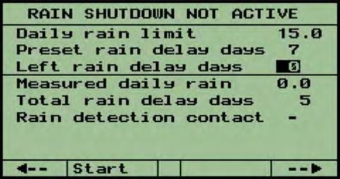 panel and the PC BIC2000 software: The Rain Shutdown can be manually activated and stopped. irrigation was shut down due to rain.