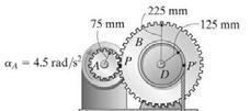 GROUP PROBLEM SOLVING Plan: Given: Starting from rest when gear A is given a constant angular acceleration, α A = 4.5 rad/s 2. The cord dis wrapped around pulley D which is rigidly attached to gear B.