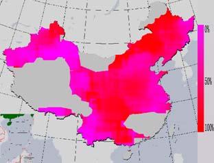 part of the Northwest China and the East China, the accuracy reaches to the minimum, about 6%. Accordingly, in the same regions, the maximum and the minimum increase to about 35% and 94% respectively.
