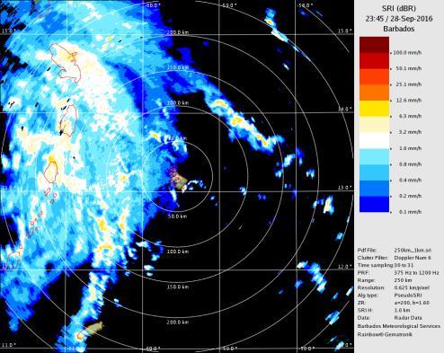 Figure 5 Rainfall intensity maps from Barbados radar (source:
