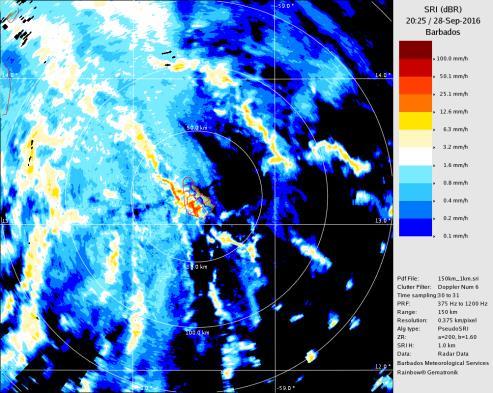 Stronger rain phenomena over the island of Barbados (Figure 6) ended at