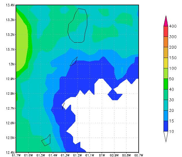 Covered Area Rainfall Event, XSR Event Briefing-St. Vincent & the Grenadines, 11 October 2016 Figure 14 Accumulated rainfall (in mm) from 1200 UTC on 29 September to 1200 UTC on 30 September over St.