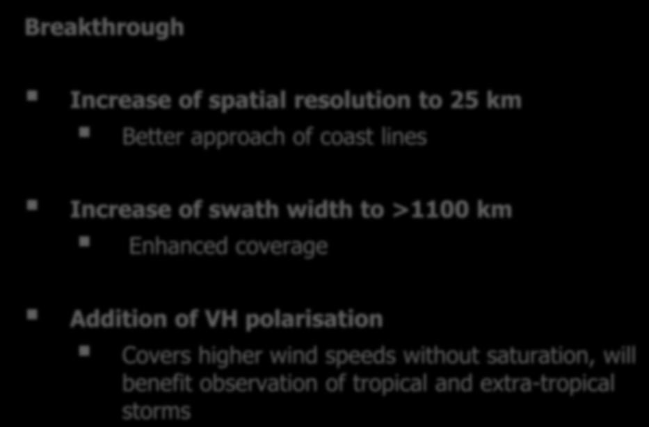 swath: 550 km each 31 AMS 96 January 2016 Increase of spatial resolution to 25 km Better approach of coast lines Increase of swath width to >1100 km
