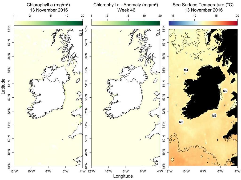 ATLANTIC OCEAN CELTIC SEA IRISH SEA Ireland Satellite data: surface chlorophyll and temperature maps Most up to date available satellite data What phytoplankton species dominated inshore coastal