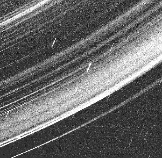 Ring Fine-Structure This is a Voyager image of a portion of the Uranus ring structure.