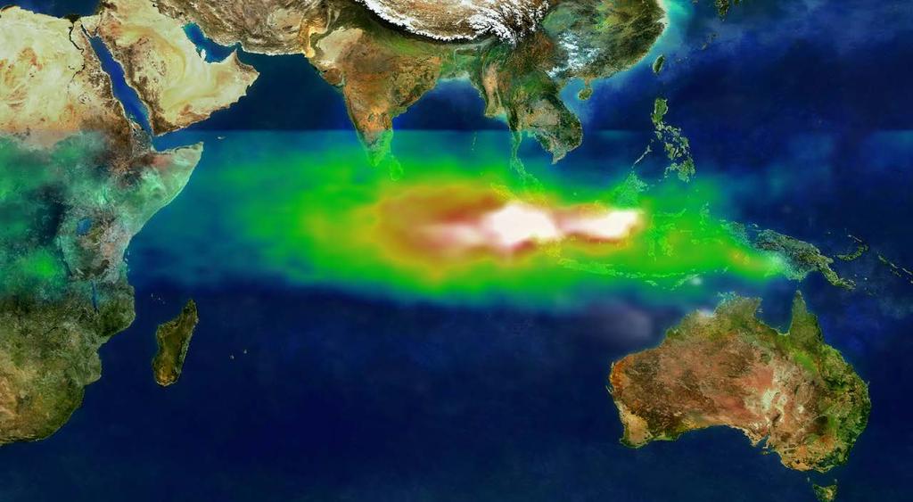 The above image shows the pollution over Indonesia and the Indian Ocean on October 22, 1997.
