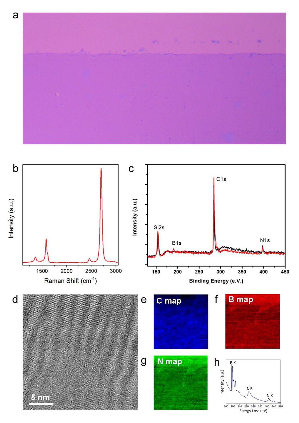 SiO 2 h-bnc Supplementary Figure 3. Characterization of h-bnc film with low BN concentration. (a) Optical image of h-bnc with low concentration BN (Fig. 3b).