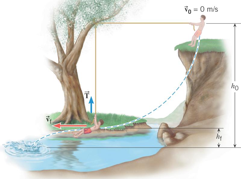 5.5 The Conservation of Mechanical Energy Conceptual Example: The Favorite Swimming Hole The person starts from rest, with the rope held in the horizontal position, swings downward, and then lets go