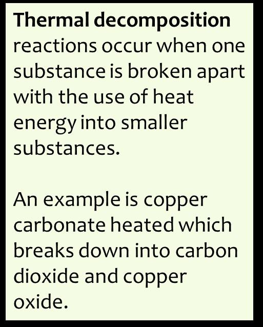 formula (balanced with states) in your discussion Thermal Decomposition Reactions General reaction description Write down