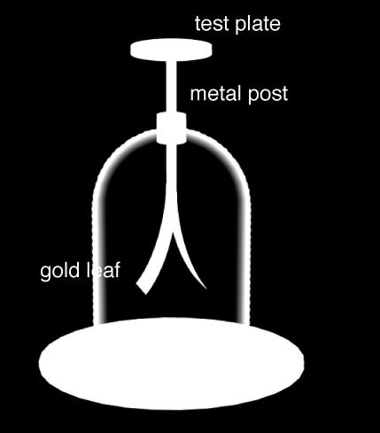 Coulombic force A schematic view shows the path that charges can take to get to the gold leaf. conductors gold leaf Fig. 9 Fig. 8 The Electroscope.
