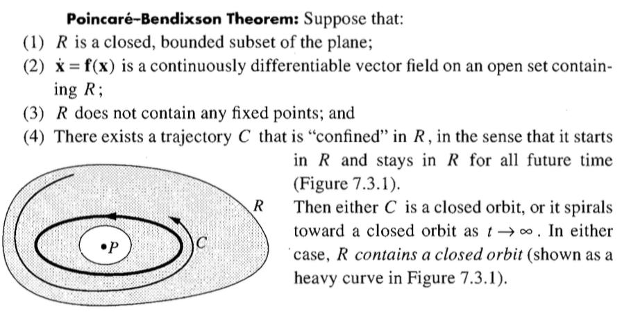 POINCARE -BENDIXSON THEOREM Theorem (Poincare - Bendixson) Suppose that: R is a closed, bounded subset of the phase plane x = f x is a continuously differentiable vector field on an open set