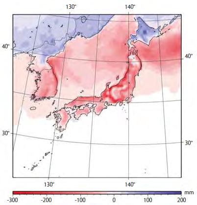 Projected surface temperature changes in winter Projection around Japan Temperatures are projected to increase by