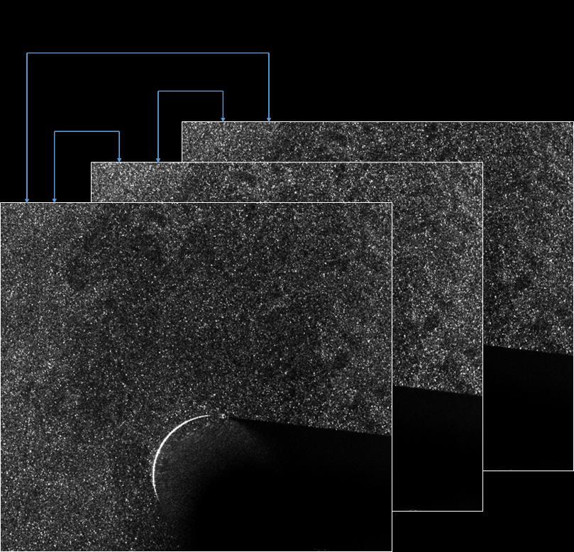 33 Figure 8. Three example particle images from one laser triplet. Pre-processing included CLAHE and high-pass filtering to improve contrast and decrease noise.