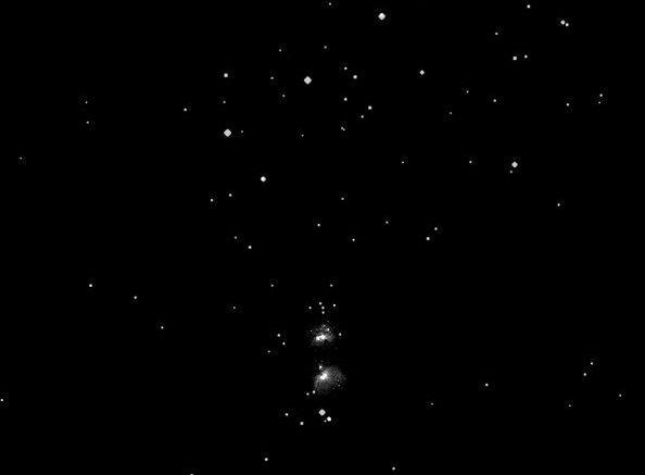 The Orion Nebula can be seen with the naked eye from a dark location on a clear moonless night. It is easily seen using a pair of binoculars.