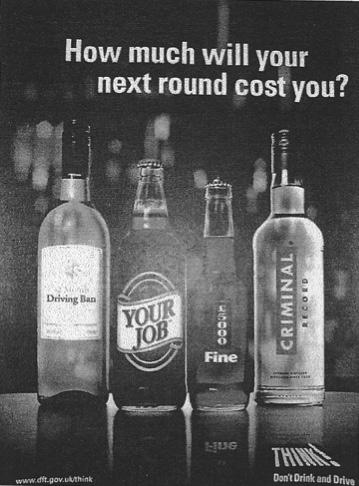 6 (a) The advert below was used to discourage drink driving. Crown Copyright. The THINK! Campaign is run by the Department for Transport.