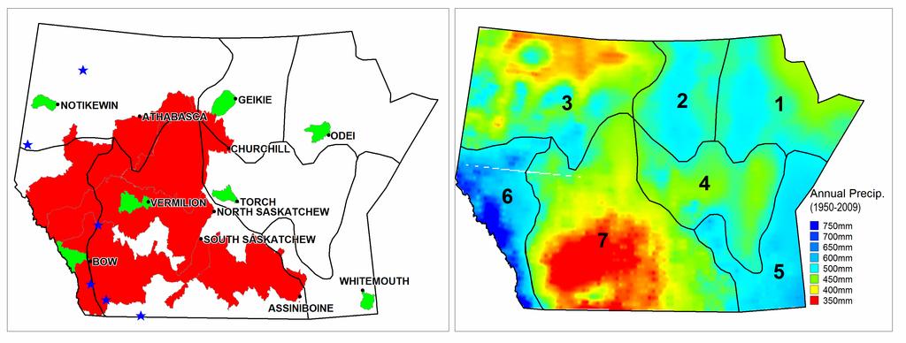 5 additional validation catchments in red 7 calibration catchments in green; 6 moisture sites We calibrate the six VIC user-calibrated hydrological parameters using observed daily hydrographs at the