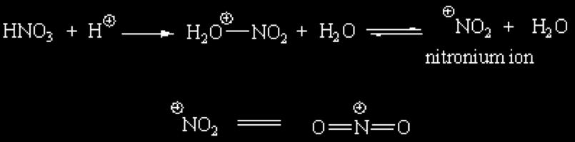 Nitration In strong acid, nitric acid is protonated to give 2 N 3 +.