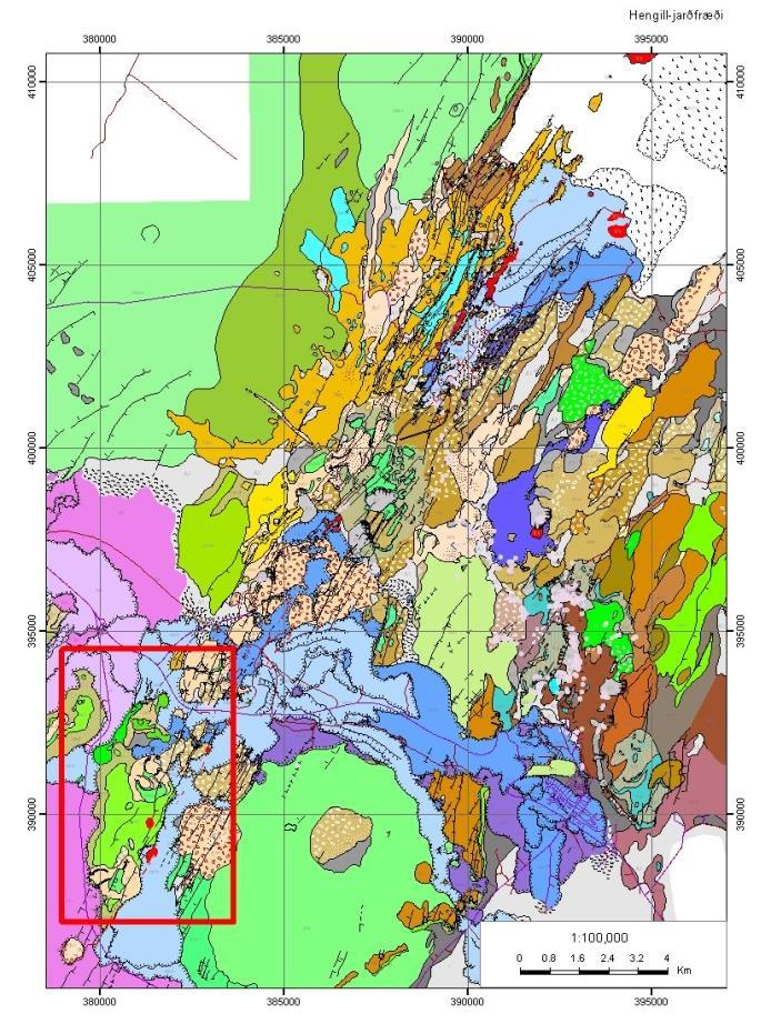 Other major faults in the area have not been mapped but minor faults are fairly common on the surface, usually with an eastern down-throw in the western half of the graben and throw to the west in
