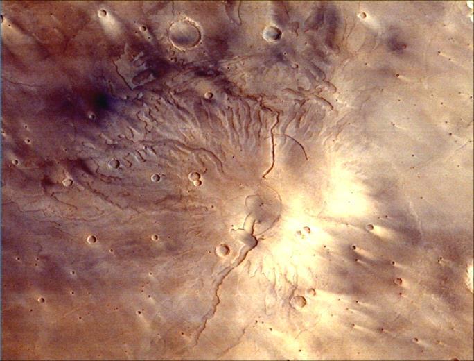 Volcanic features: Tyrrhenus Mons Hesperia Planum region N Tyrrhenus Mons is a volcano present in the Hesperin planum, located at ~21 0 S, 106 0 E on Mars.