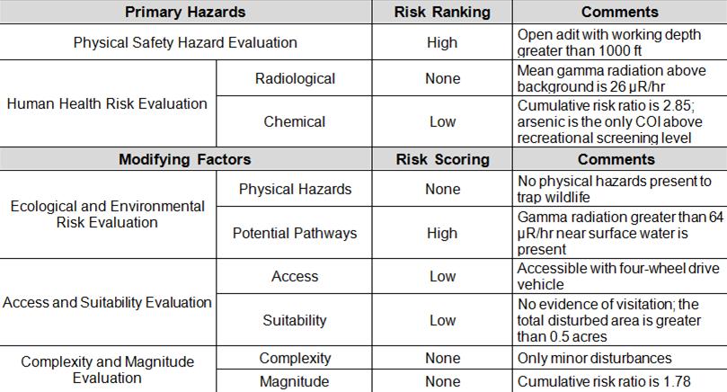 Example of Risk Scoring Risk ranking summary for