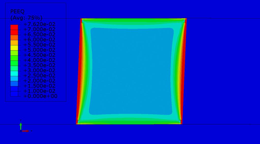 Chapter 3. Results: Periodic vs. Non-Periodic Boundary Condition Figure 3.12: Abaqus models showing shear stress and equivalent plastic strain with underfill present for a 20 micron solder joint.