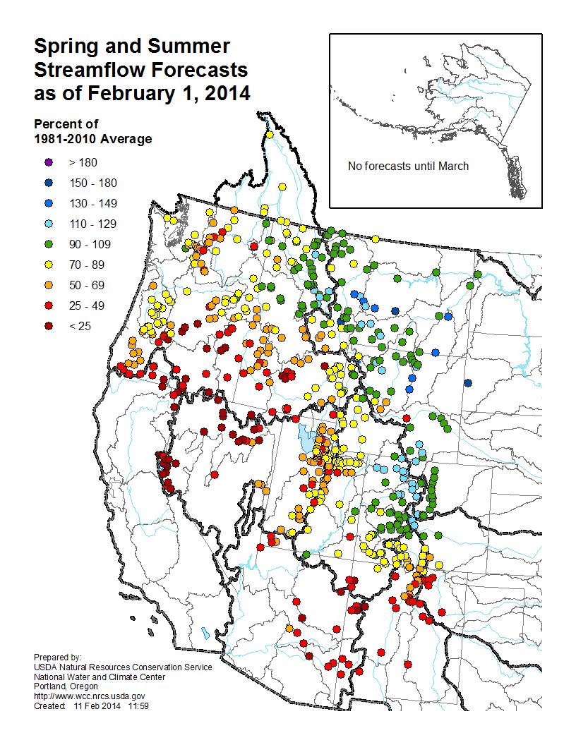 Streamflow forecasts for the Missouri basin are above normal.