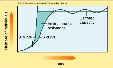 Growth Rate & Carrying Capacity With unlimited resources, a population will grow in size over time as shown by the J-shaped curve.