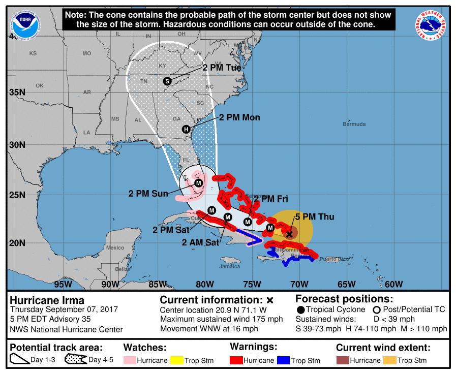 Situation Overview Hurricane Irma Florida Keys WEATHER FORECAST OFFICE New Information 175 mph Cat 5 Moving WNW 16 mph Immediate Concerns None no significant impacts through Saturday morning