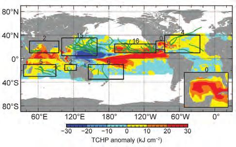 Most basins exhibited positive TCHP anomalies (Fig. 4.36), except for the WNP and the western portion of the South Pacific basin.