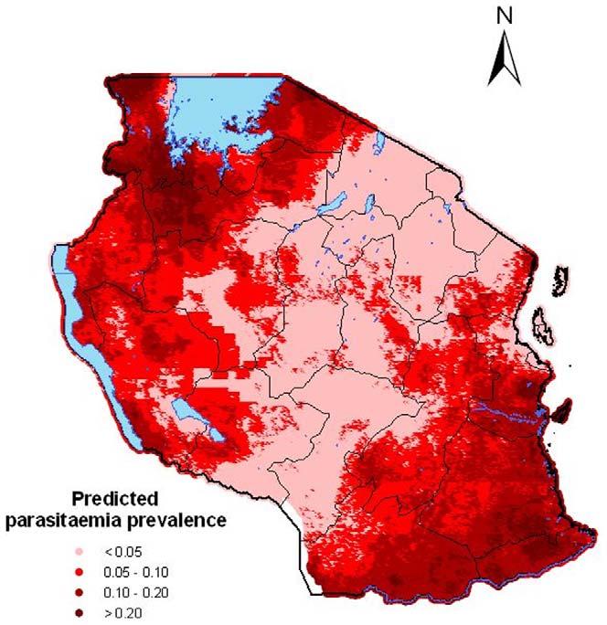 Figure 3. Smooth map of the parasitaemia risk in children v5 years in Tanzania. doi:10.1371/journal.pone.0023966.g003 credible intervals.