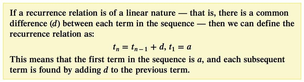 Linear relations defined recursively LINEAR EQUATIONS, GRAPHS AND MODELS Many sequences of numbers are obtained by following rules that define a relationship between any one term and the previous