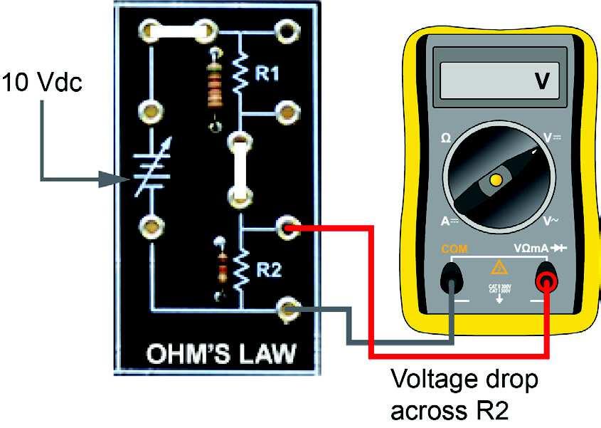 DC Fundamentals Ohm s Law Based on the information given in the circuit, how can you determine the value of R1? a. Divide the voltage drop of R1 by