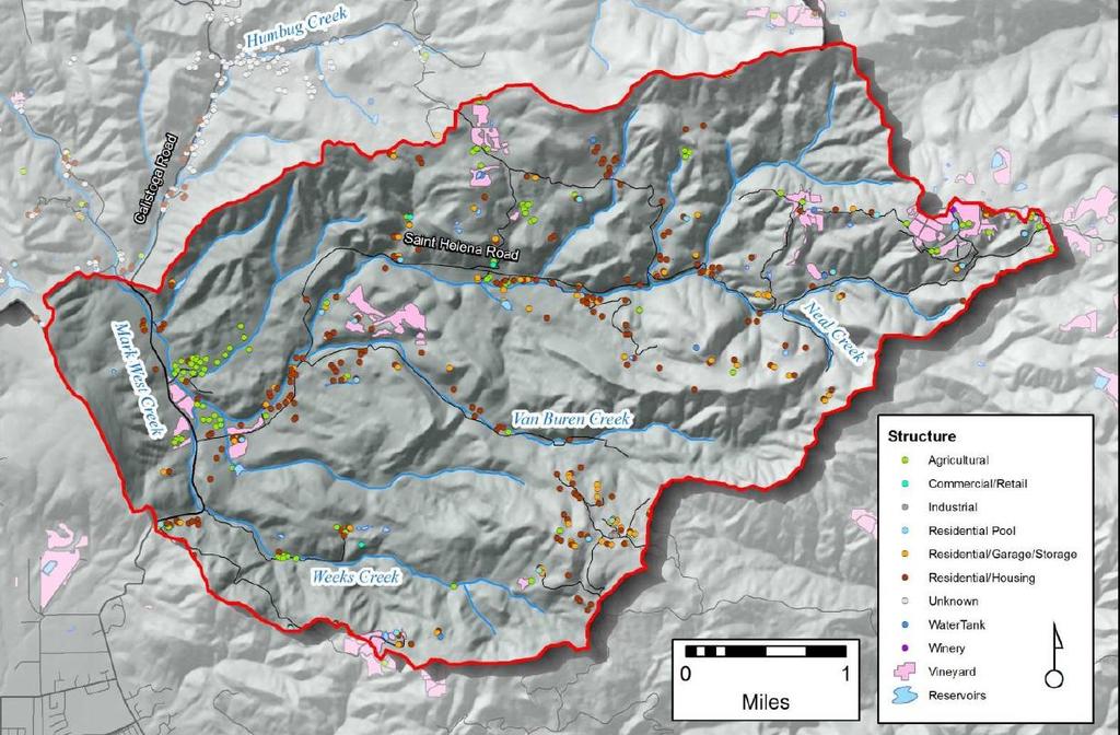 From CEMAR 2015 This study determined 158 acres of vineyard are located in this subset of the Upper Mark West Creek watershed. The study assumes a vineyard irrigation water demand of 0.