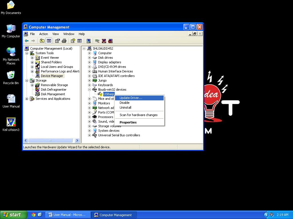 select libusb-win32 device and right click on