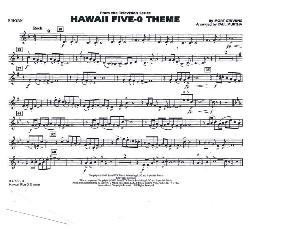 FHORN Rock 9 L!!l From the Television Series HAWAII FIVE-0 THEME By MORT STEVENS Arranged by PAUL MURTHA 'q I I IJ. )J I J )ij I J. ~j I J. N I J. ~j I j. JJ I J. ~jj I :' I..... -1} -===::::::.
