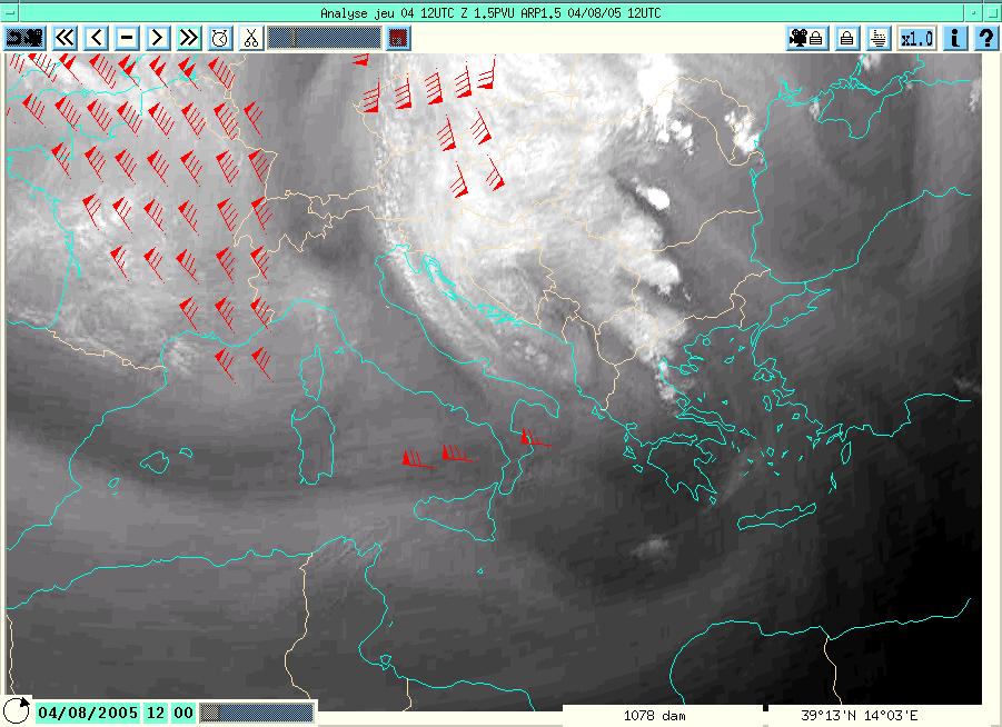 1. Nowcasting Applications MSG WV image and upper-level wind by NWP model The SYNERGIE system provides a set of tools to use satellite data in upper-level diagnosis.