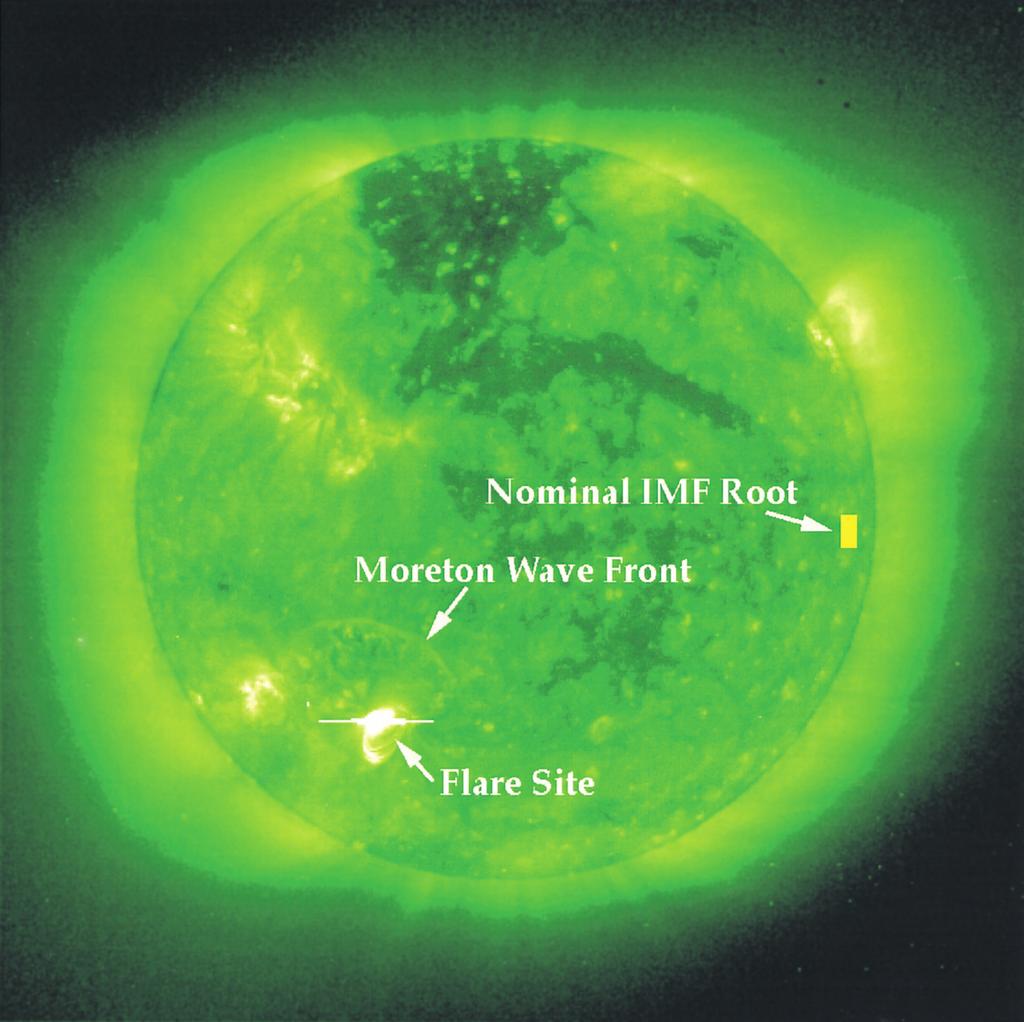 462 TORSTI ET AL. Vol. 51 FIG. 1.ÈImage of coronal Moreton wave front observed by EIT at 2:49:2 UT on 1997 September 24. West is on the right, north on top.
